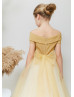 Off Shoulder Gold Lurex Tulle Flower Girl Dress